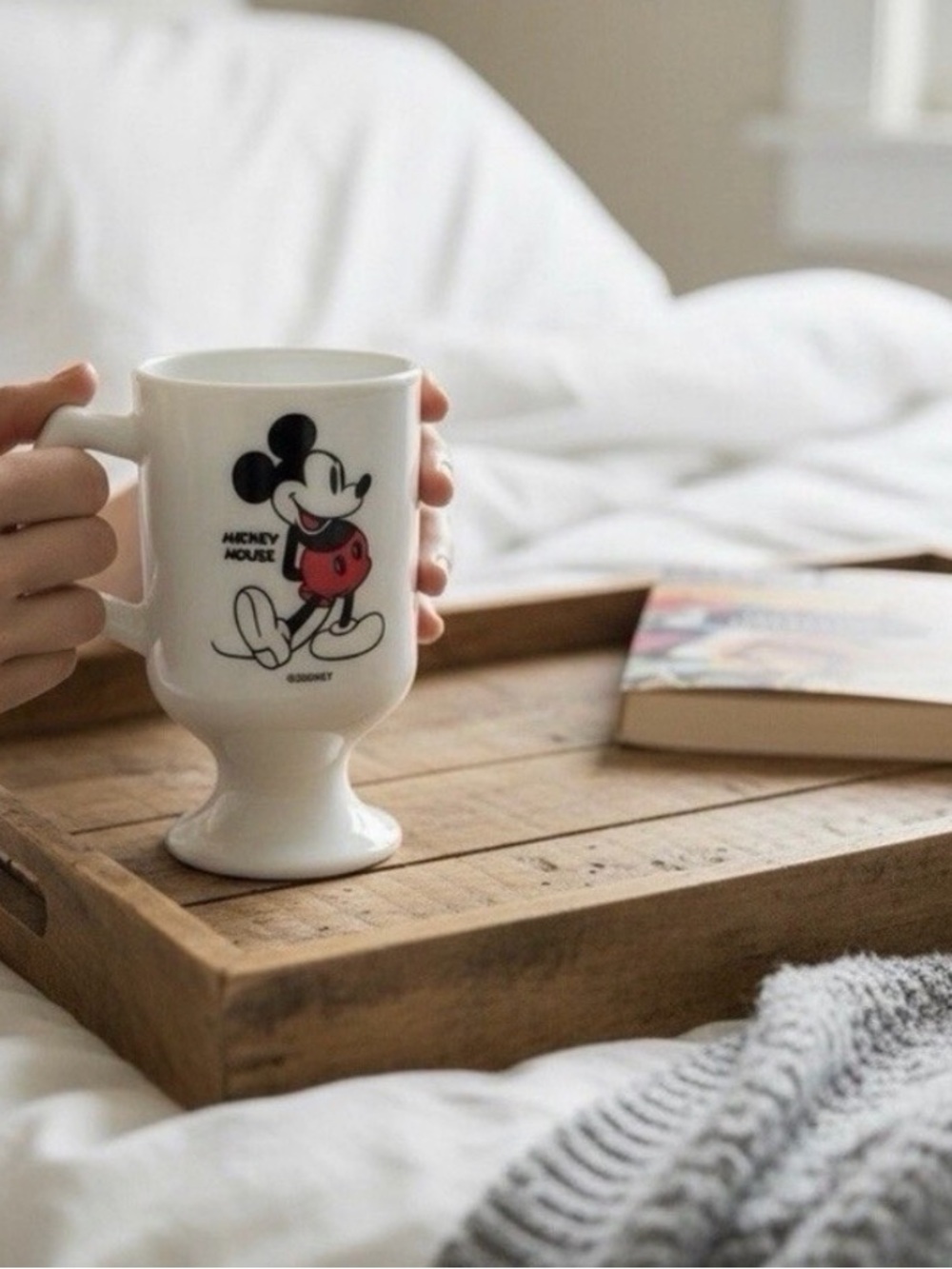 Vintage Disney Mickey Mouse Pedestal Coffee Mug Cup White Ceramic Collectible